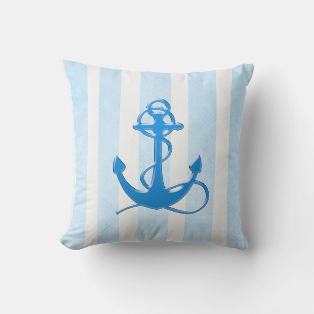 Nautical Blue Anchor Tropical Beach House Pillow Kissen (Vorderseite)