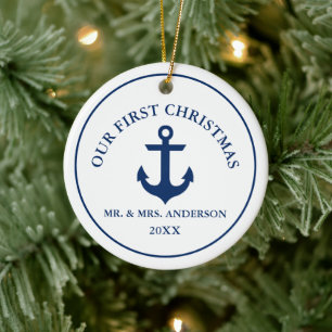 Nautical Blue Anchor Unser erstes Weihnachtsfest Keramik Ornament