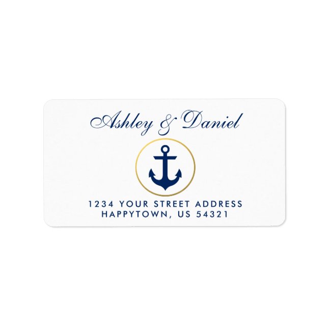 Nautical Blue Anchor Wedding Address Adressaufkleber (Vorne)