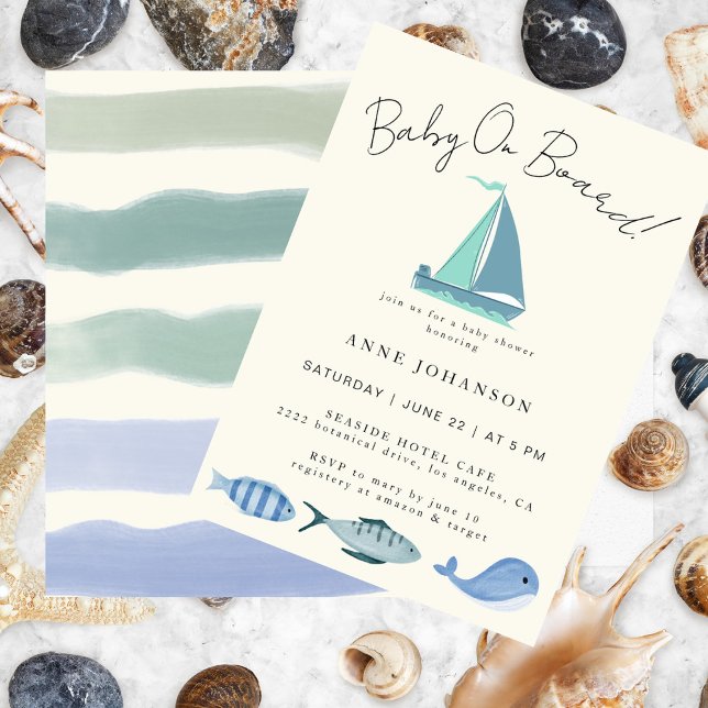 Nautical Blue Baby an Bord Simple Boy's Shower Einladung (Von Creator hochgeladen)