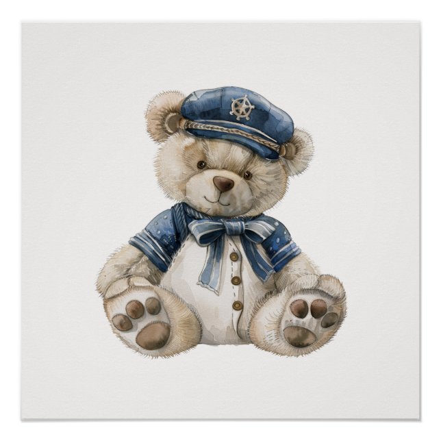 Nautical Blue Baby Bear Poster (Vorderseite)