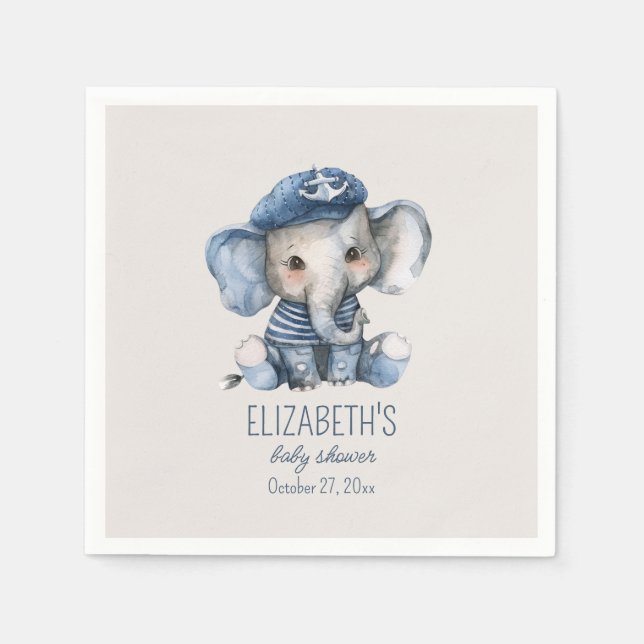 Nautical Blue Baby Elephant Baby Shower Serviette (Vorderseite)