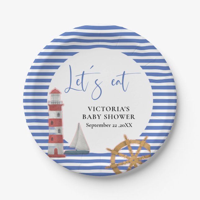 Nautical Blue Baby Shower Pappteller (Vorderseite)