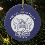 Nautical Blue Beach House Weißer Familienname Natu Keramik Ornament<br><div class="desc">Umgestalten Sie Ihre Urlaubsstimmung mit unserem exquisiten Nautical Blue Beach House White Family Name Nature Keramik Ornament! Fügen Sie Ihrem Weihnachtsbaum oder Ihrer Wohngestaltung eine Touch von Küstensteleganz mit diesem atemberaubenden personalisierten Ornament hinzu. Dieses aus hochwertiger Keramik gefertigte Ornament zeichnet sich durch eine ruhige, blaue Hintergrundtextur aus, die das nautisch-thematische...</div>