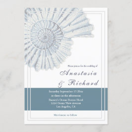 Nautical Blue Beach Muschel Fossil Wedding Einladung