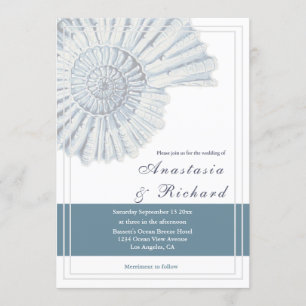 Nautical Blue Beach Muschel Fossil Wedding Einladung