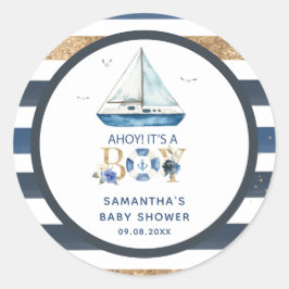 Nautical Blue Boat Ahoy Es ist ein Boy Shower Gefa Runder Aufkleber