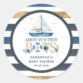 Nautical Blue Boat Ahoy Es ist Twin Boys Gefallen Runder Aufkleber