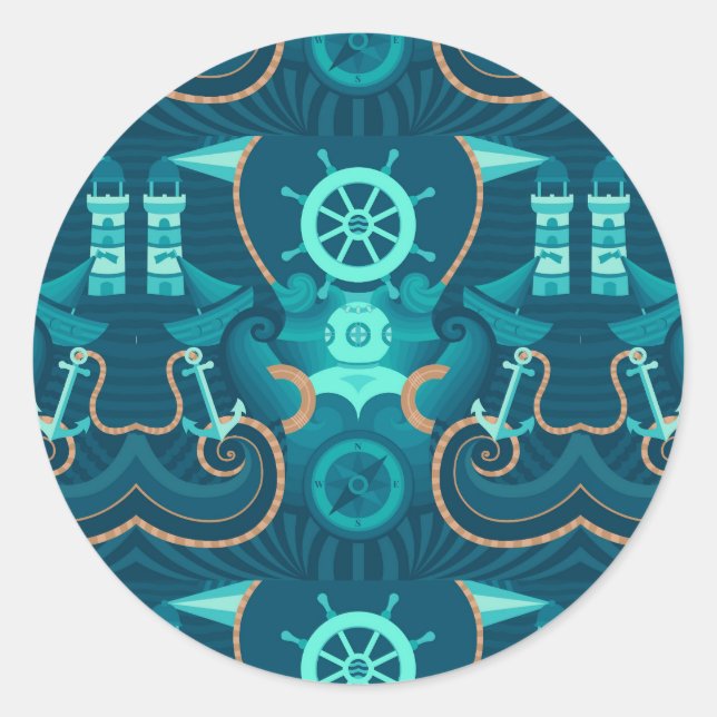 Nautical Blue Design Runder Aufkleber (Vorderseite)