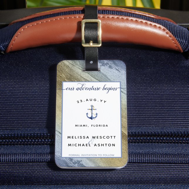#Nautical Blue & Gold #Wedding Datum speichern Gepäckanhänger (Vorderseite Insitu 2)