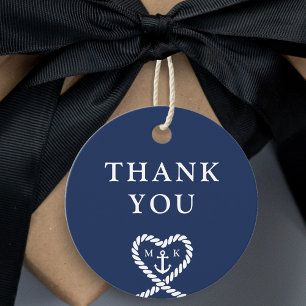 Nautical Blue Heart Monogram Wedding Vielen Dank Geschenkanhänger