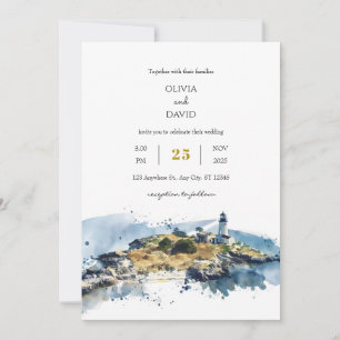 Nautical Blue Lighthouse Watercolor Beach Wedding Einladung