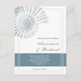 Nautical Blue Muschel Budget Hochzeit Einladung Postkarte