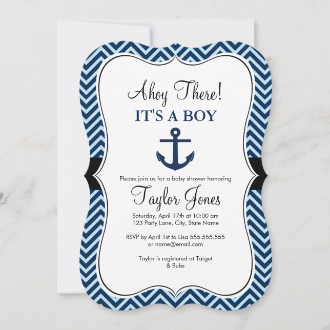Nautical Blue Navy Baby Shower Einladung (Vorderseite)