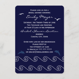 Nautical Blue Ocean Waves Bridal Dusche Einladung