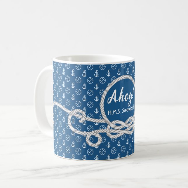 "Nautical Blue" Personalisierte Captain's Coffee T Kaffeetasse (Vorderseite Links)
