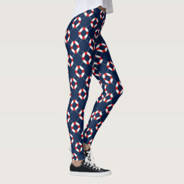 Nautical Blue Red Anchor Ship Wheels Leggings