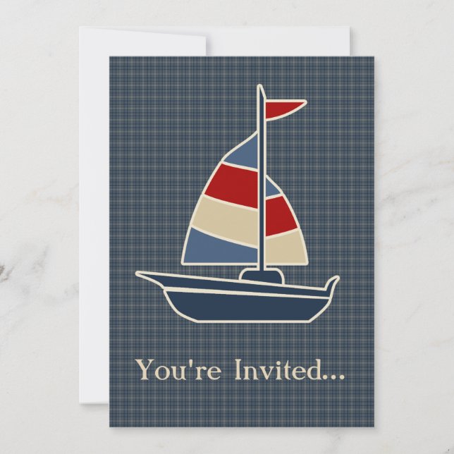 Nautical Blue, Red, Creme Sailboat Custom Einladung (Vorderseite)