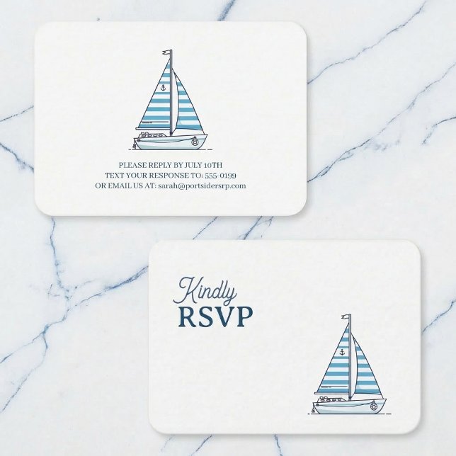 Nautical Blue Sailboat Birthday RSVP Begleitkarte (Keep your theme on course.)