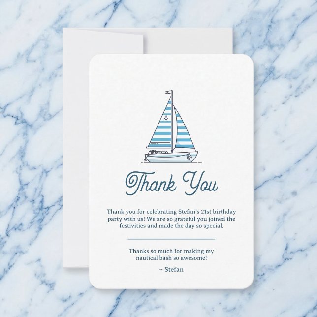 Nautical Blue Sailboat Birthday Thank You Card Dankeskarte (A nautical way to say thank you.)