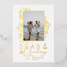 Nautical Blue Seas & Greetings Ocean Foto Frame Folien Feiertagskarte