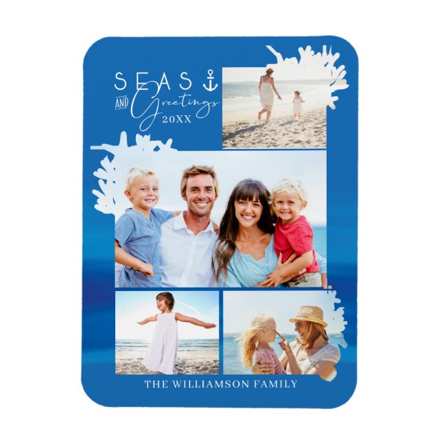 Nautical Blue Seas & Greetings Ocean Foto Frame Magnet (Vertikal)