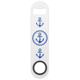 Nautical Blue Ship Anchor Roping und Bootname Speed Flaschenöffner