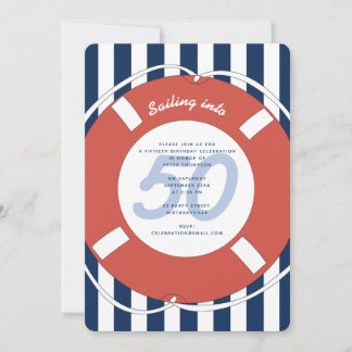 Nautical Blue Striped 50. Geburtstag Einladung
