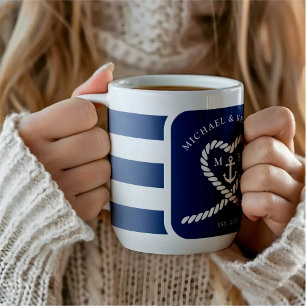 Nautical Blue Striped Heart Anchor Wedding Kaffeetasse