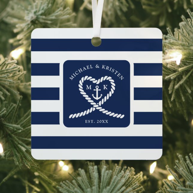 Nautical Blue Striped Rope Herzinfarkt Weihnachten Ornament Aus Metall (InSitu)