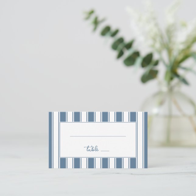 ** Nautical Blue Stripes Elegant Platzkarte (Stehend Vorderseite)