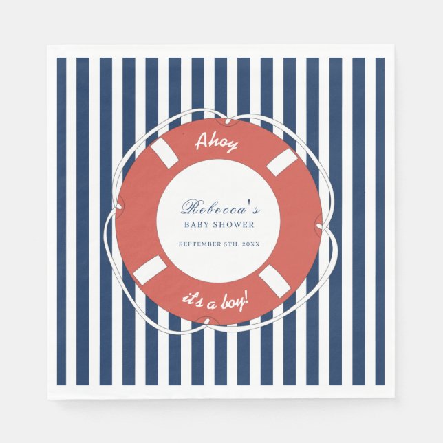 Nautical Blue Striping Baby Shower Boy Serviette (Vorderseite)