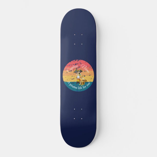 Nautical Blue Sunset Boy Pirate Skateboard (Vorderseite)