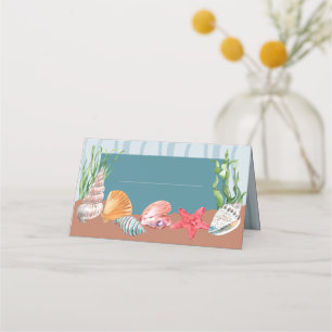 Nautical Blue Tropical Seashell Beach Wedding Platzkarte