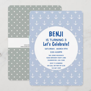 Nautical Blue und Navy-Anker-Geburtstag Einladung