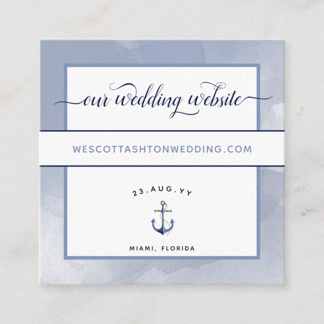 #Nautical Blue Watercolor Event Wedding Website Begleitkarte (Vorderseite)