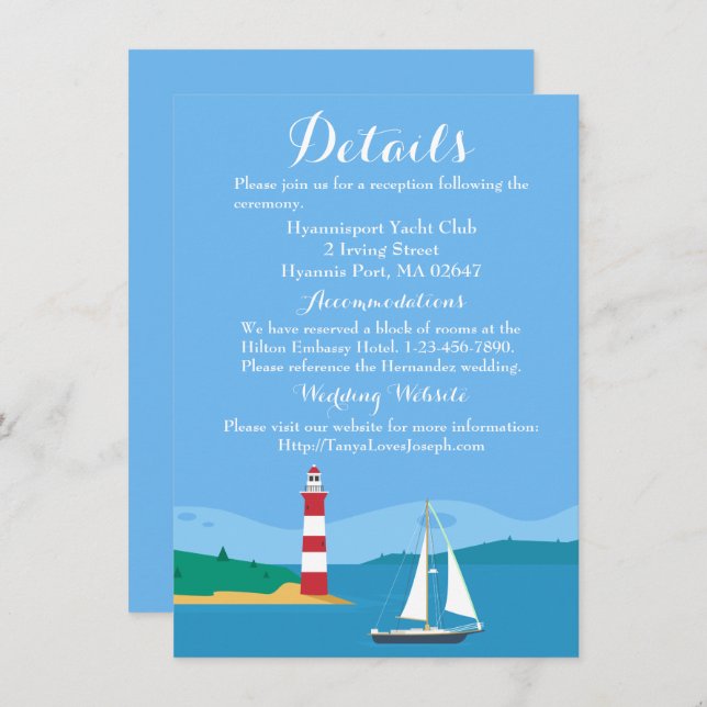 Nautical Blue Wedding Details Leuchtturm Sailboat Einladung (Vorne/Hinten)