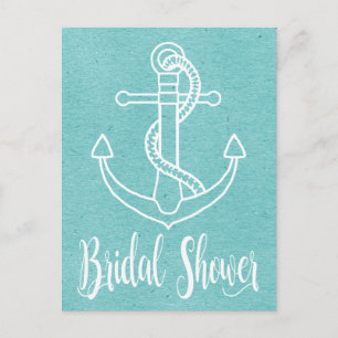 Nautical Blue White Brautparty Ship Anchor Einladungspostkarte