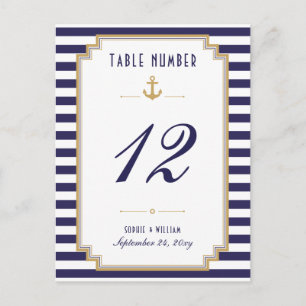 Nautical Blue White Strip Tischnummer Card