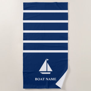 Nautical Boat Add Name Navy Blue Striping Strandtuch