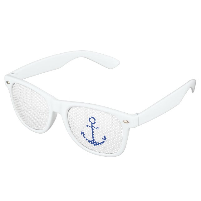 Nautical Boat Anchor Blue White Party Sonnenbrille (Schrägansicht)