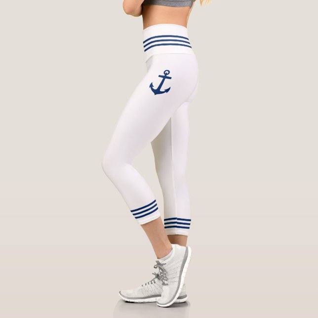 Nautical Boat Anchor Navy Blauer Streifen Capri Leggings (Links)