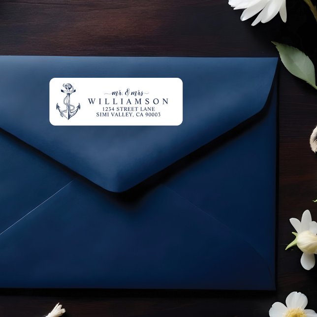 Nautical Boat Anchor & Rope Navy Mr & Mrs. (Nautical Boat Anchor & Rope Navy Mr & Mrs Label)