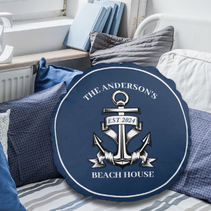 Nautical Boat Beach House Anchor Familienname Est Rundes Kissen
