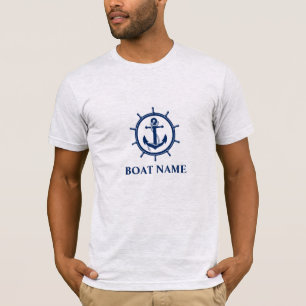 Nautical Boat Name Anchor Rope Wheel Gray T-Shirt