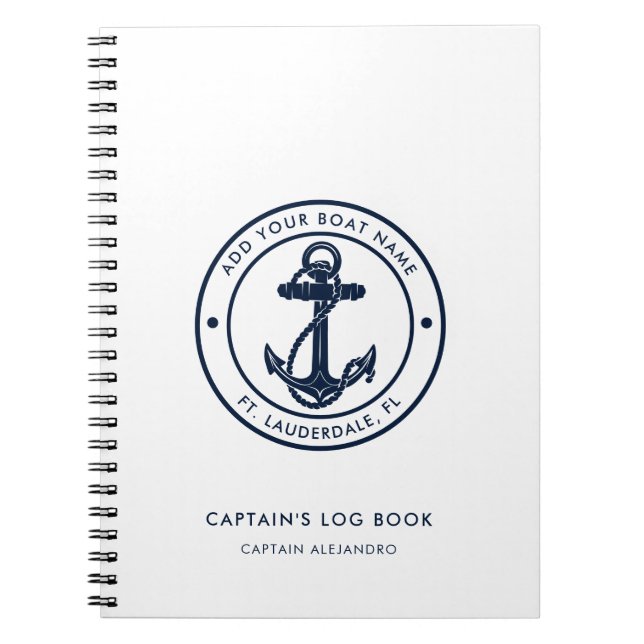 Nautical Boat Name Navy Blue Anchor Captain's Log Notizblock (Vorderseite)