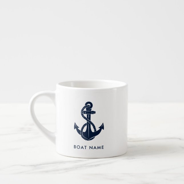 Nautical Boat Name Navy Blue Anchor Custom Espressotasse (Links)