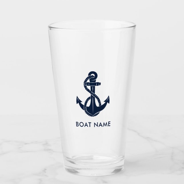 Nautical Boat Name Navy Blue Anchor Custom Glas (Vorderseite)