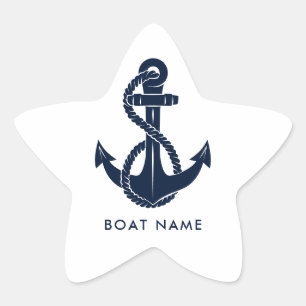 Nautical Boat Name Navy Blue Anchor Minimalistisch Stern-Aufkleber