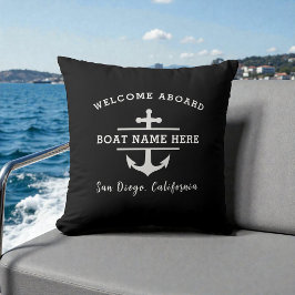 Nautical Boat Name Welcome Aboard Anchor Black Kissen